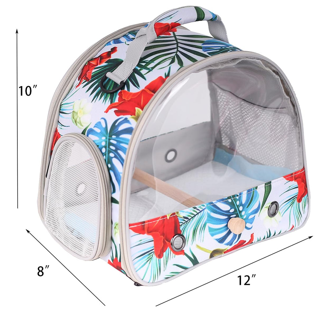 ORIZZP Portable Small Bird Travel Carrier Cage with Stand Perch, Bird Carrier to Carry Parakeet Budgies Parrot Cockatiel Conure Outdoor, Front Clear Window with Floral Printing