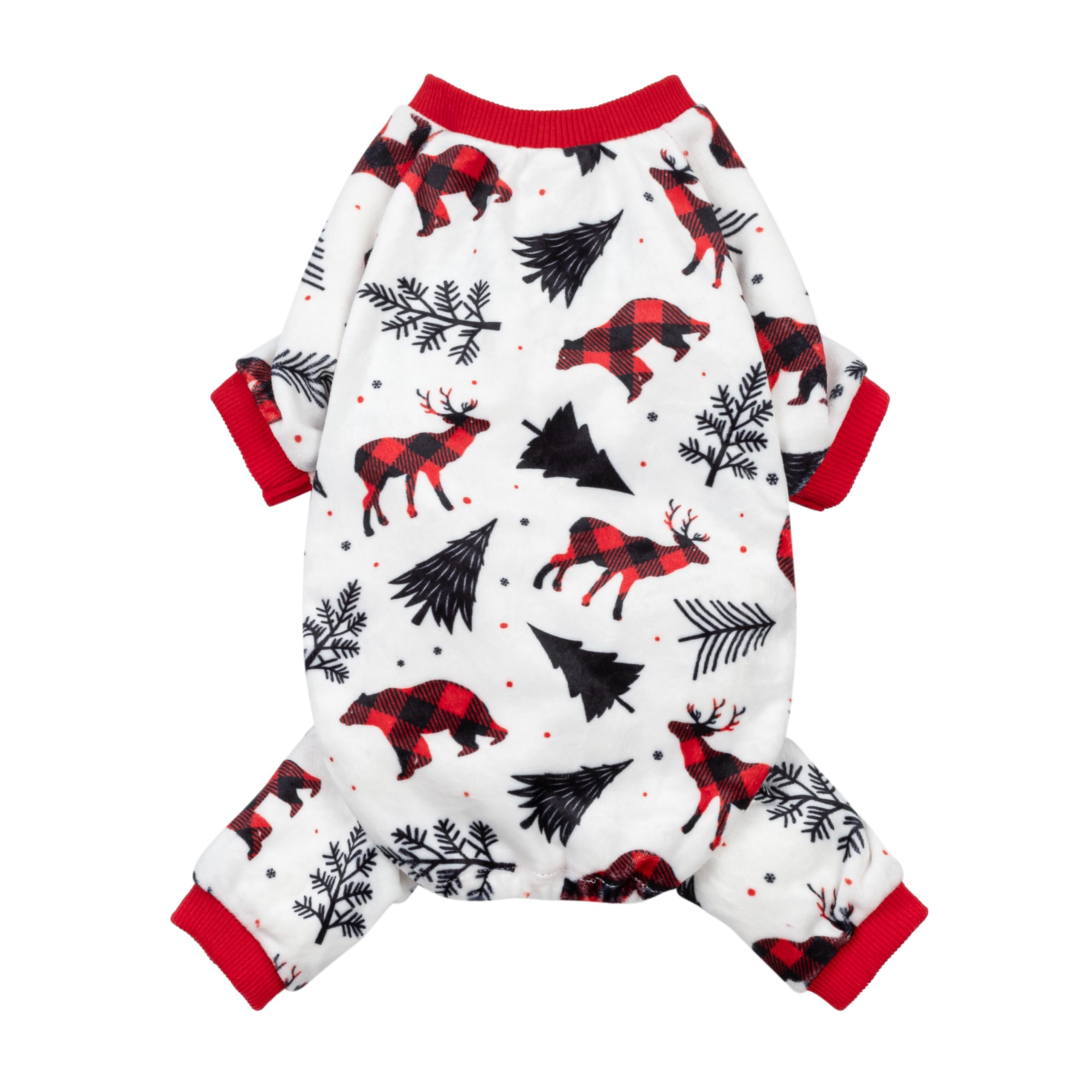 Fitwarm Reindeer Dog Christmas Pajamas, Winter Doggy Clothes for Small Dogs Boy Girl, Fleece Dog Onesie with Feet, Holiday Pet Outfit, Black, White, Red, XXL