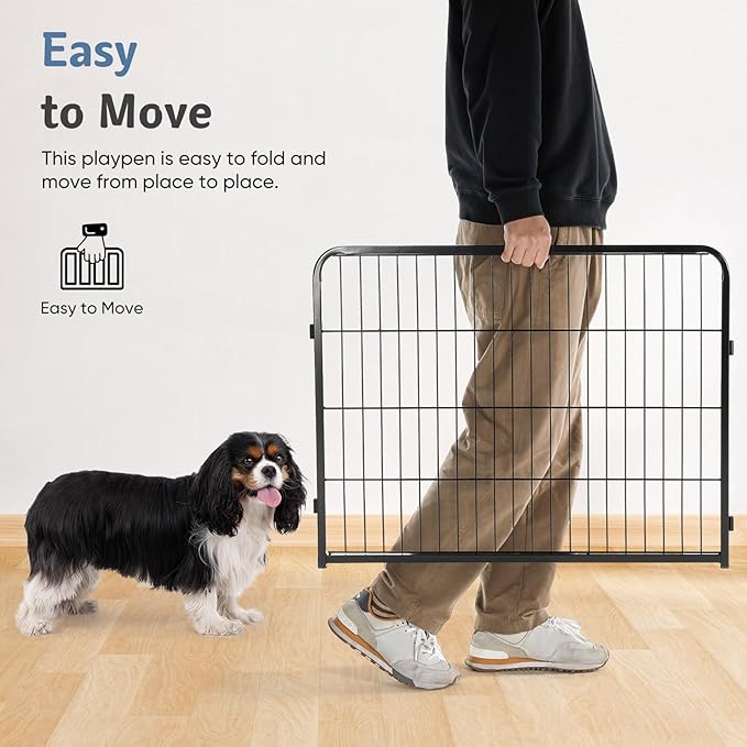 DUMOS Dog Playpen Indoor, Metal 24 Inch 16 Panels Foldable Pet Fence with Door, Outdoor Small Medium Large Dog Puppy Portable Exercise Play Pen for RV Camping, Trips, Play Yard