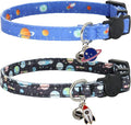 Cat Collar Breakaway, 2 Pack Cotton Kitten Collars with Bells and Removable Charms, Cute Planet Shaped for Indoor Boy, Girl and Adult Cats