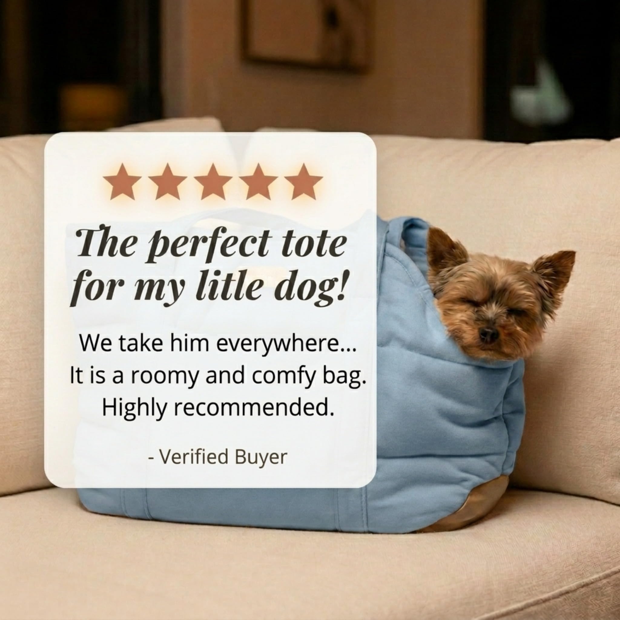 NoblePup Plush Dog Purse Carrier for Small Dogs, Soft Dog Tote Bag with Safety Harness Clip, Cozy Pet Carrier for Dogs Under 15 lbs, Comfortable Dog Shoulder Carrier for Travel, Light Blue