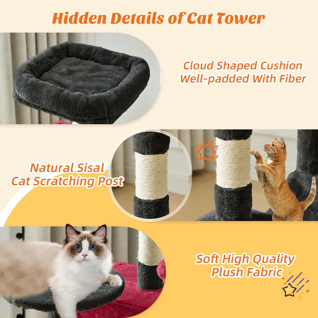 Sweetcrispy 44 Inch Cat Tree Tower for Indoor Cats and Kittens