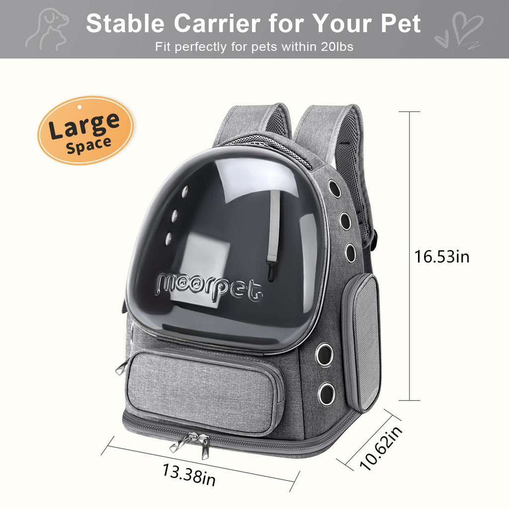 Cat Backpack Carrier, Breathable Cat Bubble Backpack Large Space Cat Carrier Backpack for Kitty Small Dog, Foldable Airline Approved Cats Backpack, Transparent Pet Travel Backpack Up to 20 lbs (Grey)