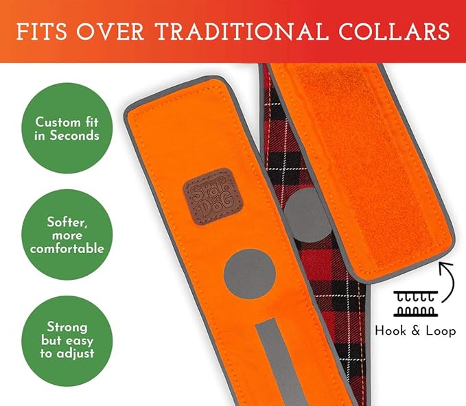 SPOT THE DOG! Reflective Dog Collar - Reversible High Visibility Safety Dog Accessories, Pet Collars, Fluorescent Dog Apparel for Walking, Hiking, Camping, Hunting (Blaze Orange, Red Plaid, XL)