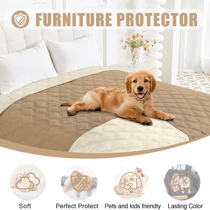 Smiry Waterproof Dog Bed Cover Blanket 82x120, Soft Reversible Pet Blanket, Washable Leakproof Cats Dogs Couch Cover for Sofa, Couch, Furniture, Camel/Beige