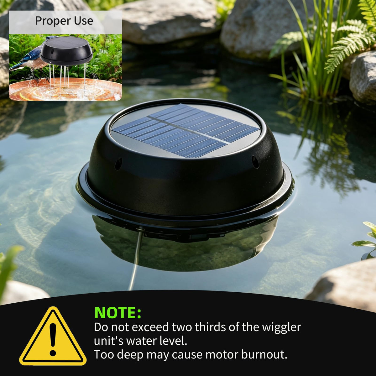 Solaceura Solar Bird Bath Bubbler, Water Wiggler for Bird Bath, Solar‑Powered Outdoor Water Agitator, Creates Gentle Water Ripples to Attract Wild Birds for Garden Bird Bath,Prevent Water Pooling