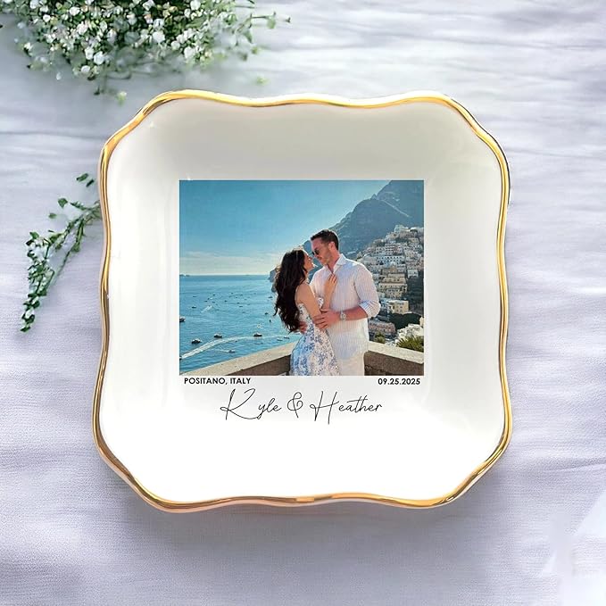 Custom Couple Portrait Photo Ring Dish, Personalized Picture Trinket Tray, Engagement Ring Dish, Wedding Jewelry Tray Keepsake Valentines Gift for Her Him Wife Husband