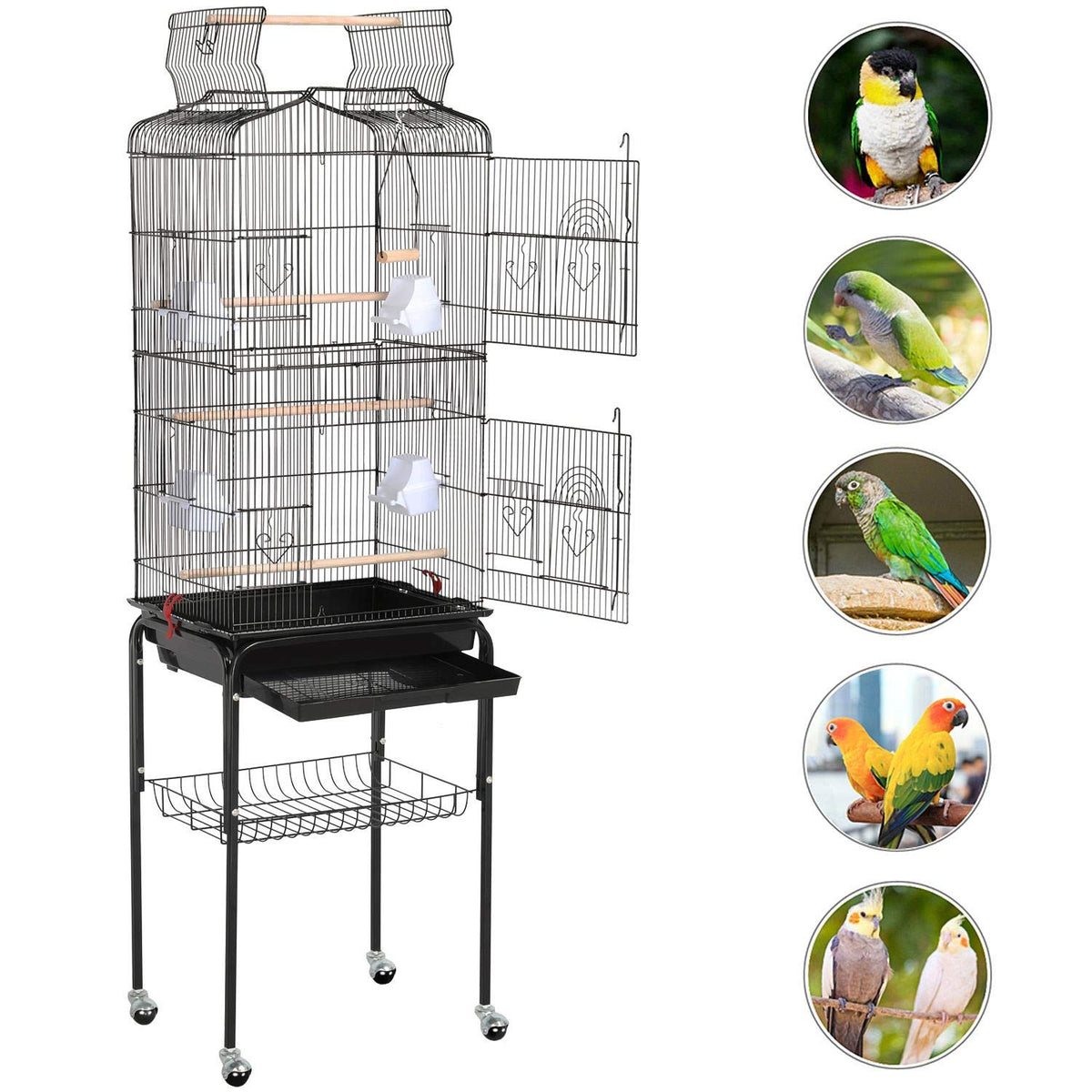 Yaheetech 64'' Open Top Bird Cage for Parakeets & Cockatiels, Black
