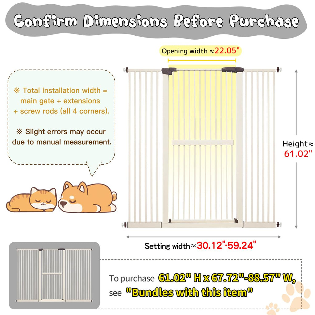 Lumizone 61.02" Extra Tall Pet Gate for Cat Dog 30.12"-59.24" Wide Cream
