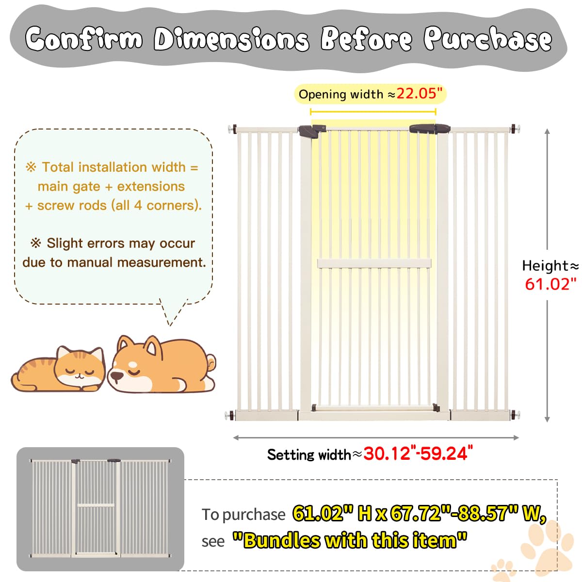 Lumizone 61.02" Extra Tall Pet Gate for Cat Dog 30.12"-59.24" Wide Cream