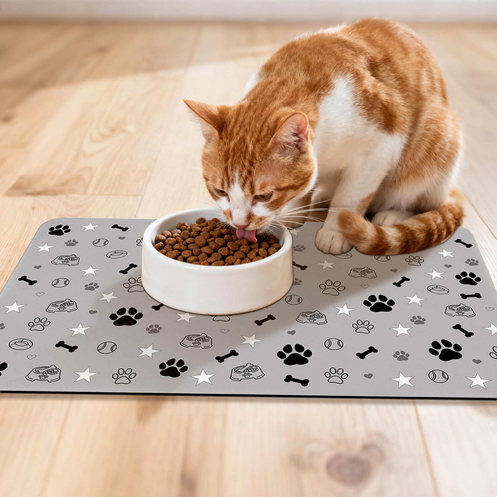 Dog Food Mat for Pet Cat Food Mat, Gray Absorbent Quick Dry Dog Bowl Mats for Food and Water, Non-Slip Cat Pet Feeding Mats for Floor Placemats 12"x20"
