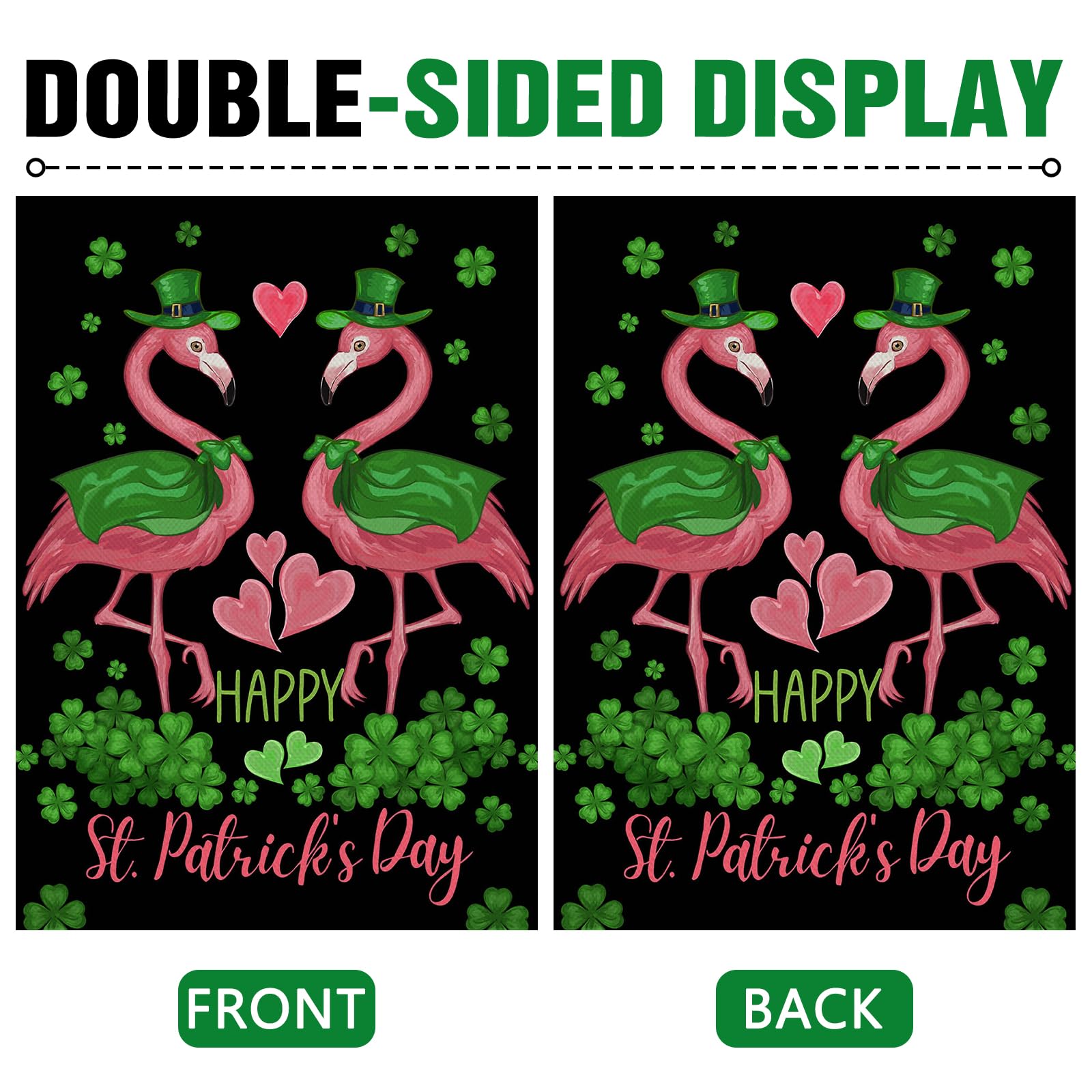 Dyrenson Happy St Patricks Day Flamingo 28 x 40 House Flag Double Sided