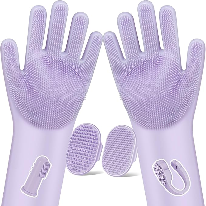 Augwind 6PCS Pet Grooming Kit for Dogs, Cats and Horses | Dog Washing Gloves | Cleanroom Gloves | Dog Bath Brush | Dog Bath Gloves | Dog Shampoo Brush | Dog Bath Supplies (Purple)