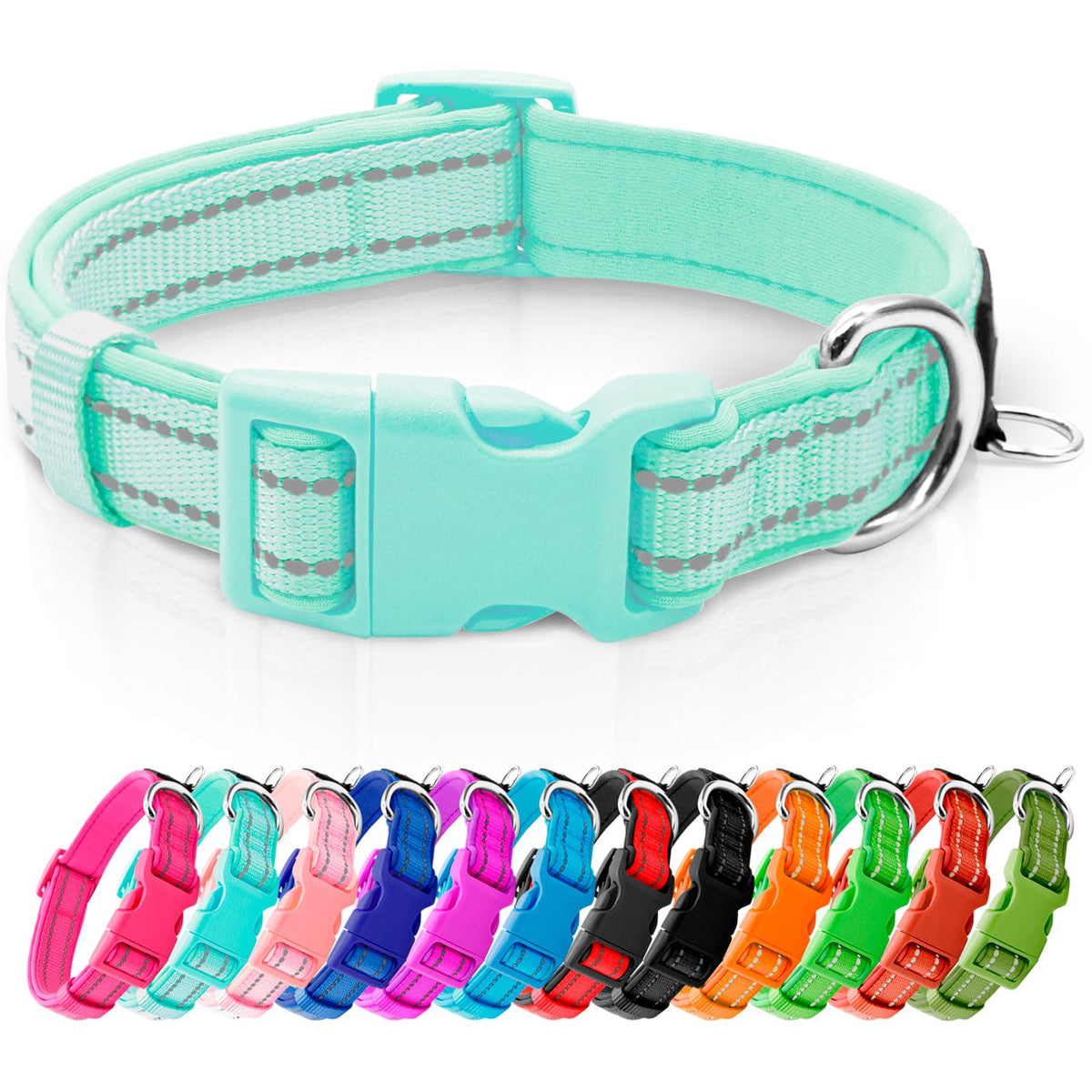 azuza Reflective Dog Collar, Neoprene Padded Puppy Collar, Hot Pink, XS