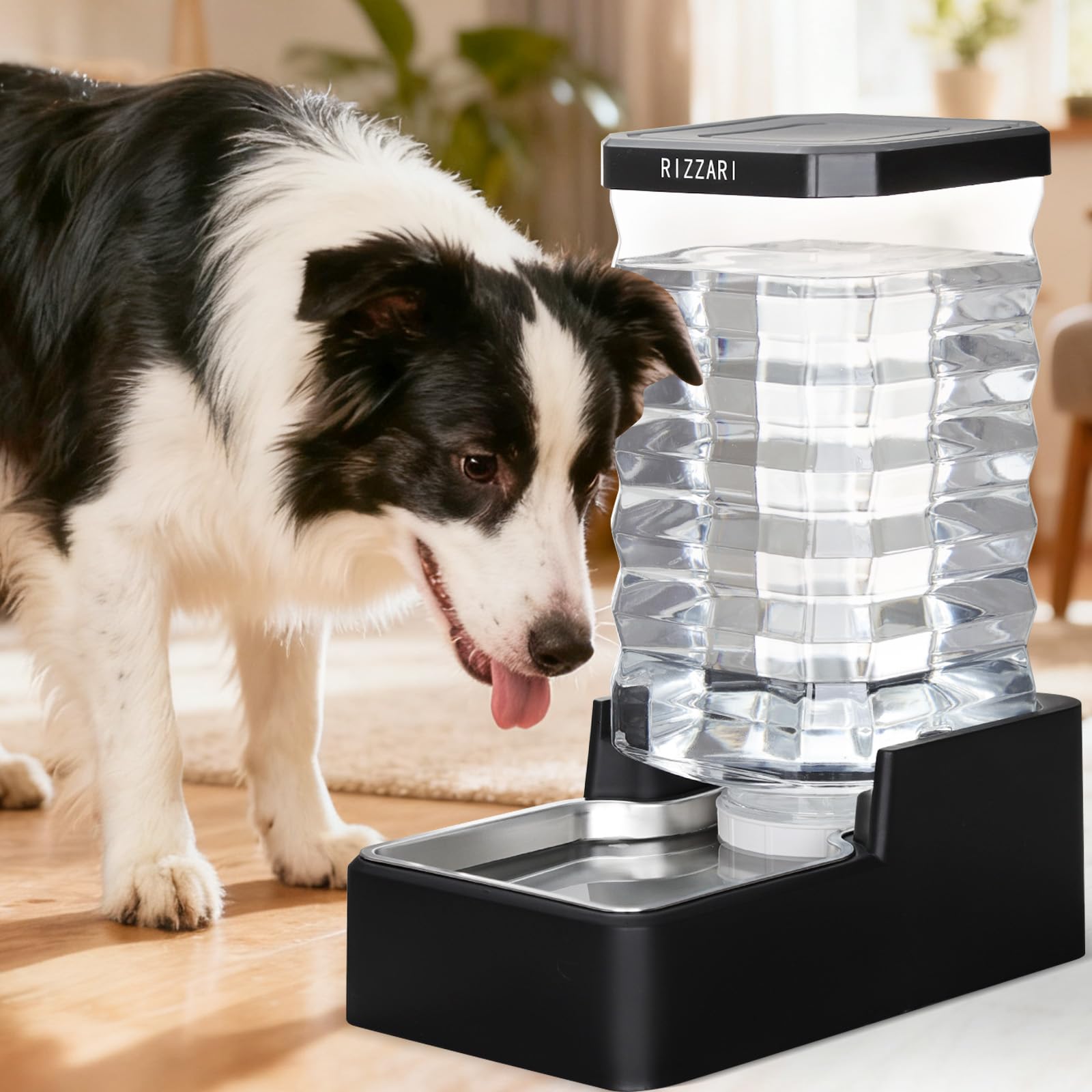 RIZZARI 10L Gravity Dog Water Bowl Dispenser: Wide Mouth Filter-Free Design