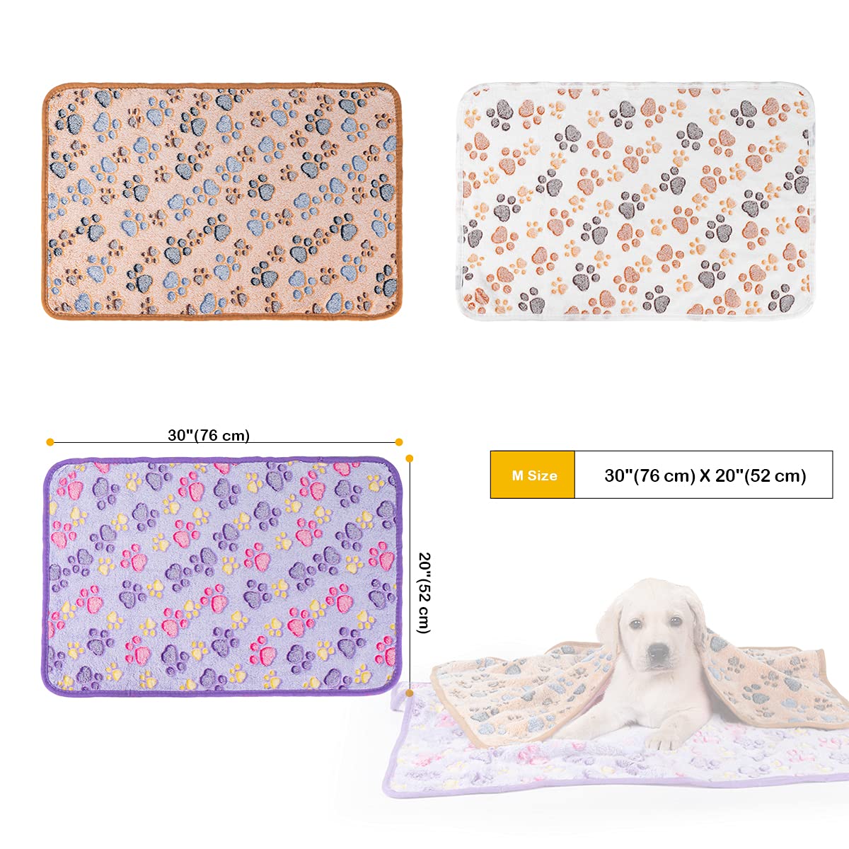 Dono 1 Pack 3 Dog Blankets for Small Dogs, Soft Fluffy Paw Print Pattern Fleece Pet Blanket Warm Sleep Mat, Puppy Kitten Blanket Doggy Mat for Dog Cat Kitten Doggy