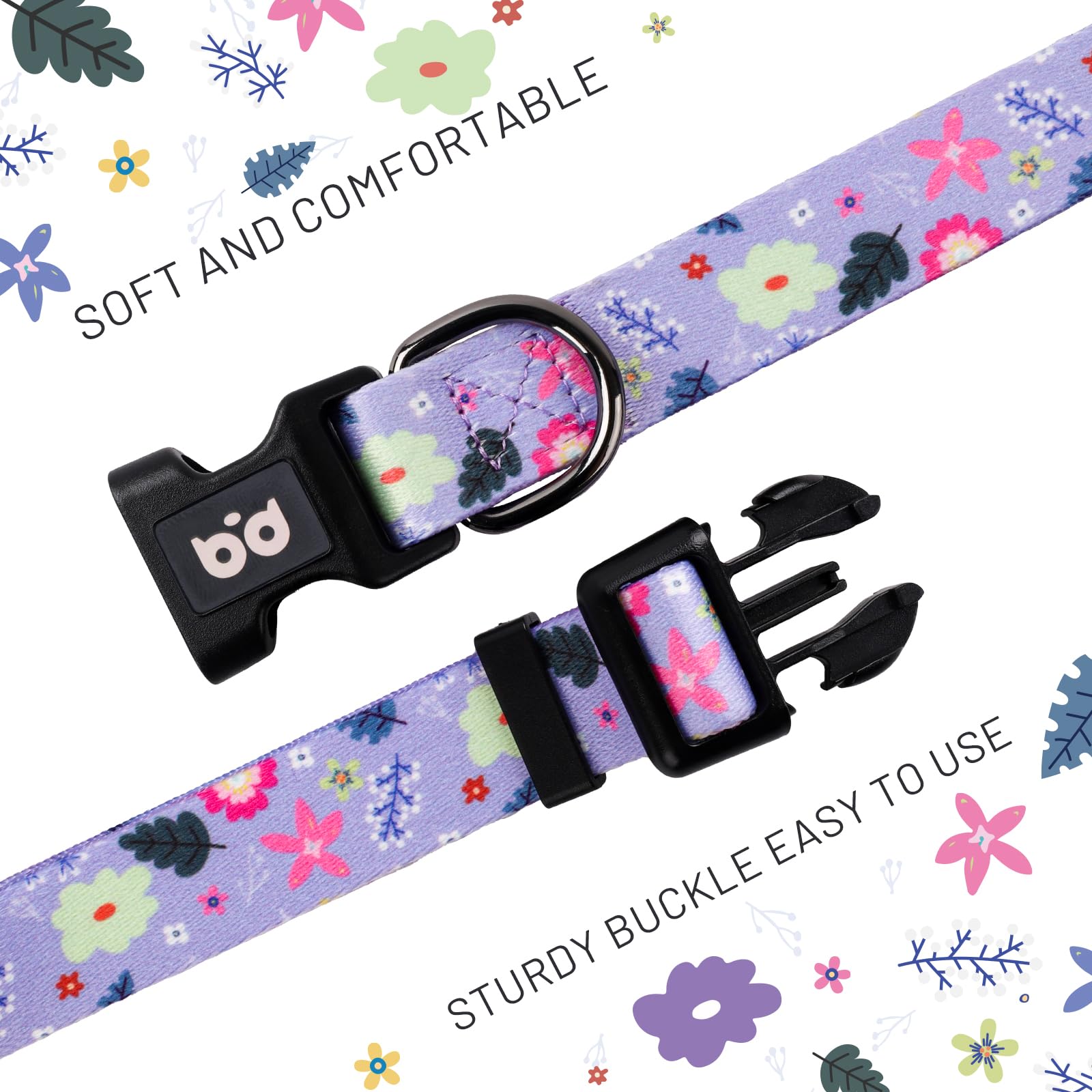 QQPETS Adjustable Soft Dog Collar: Print Flower Pink Multicolor Cute Patterns for XS Small Medium Large Pet Girl Boy Puppy Walking Running Training