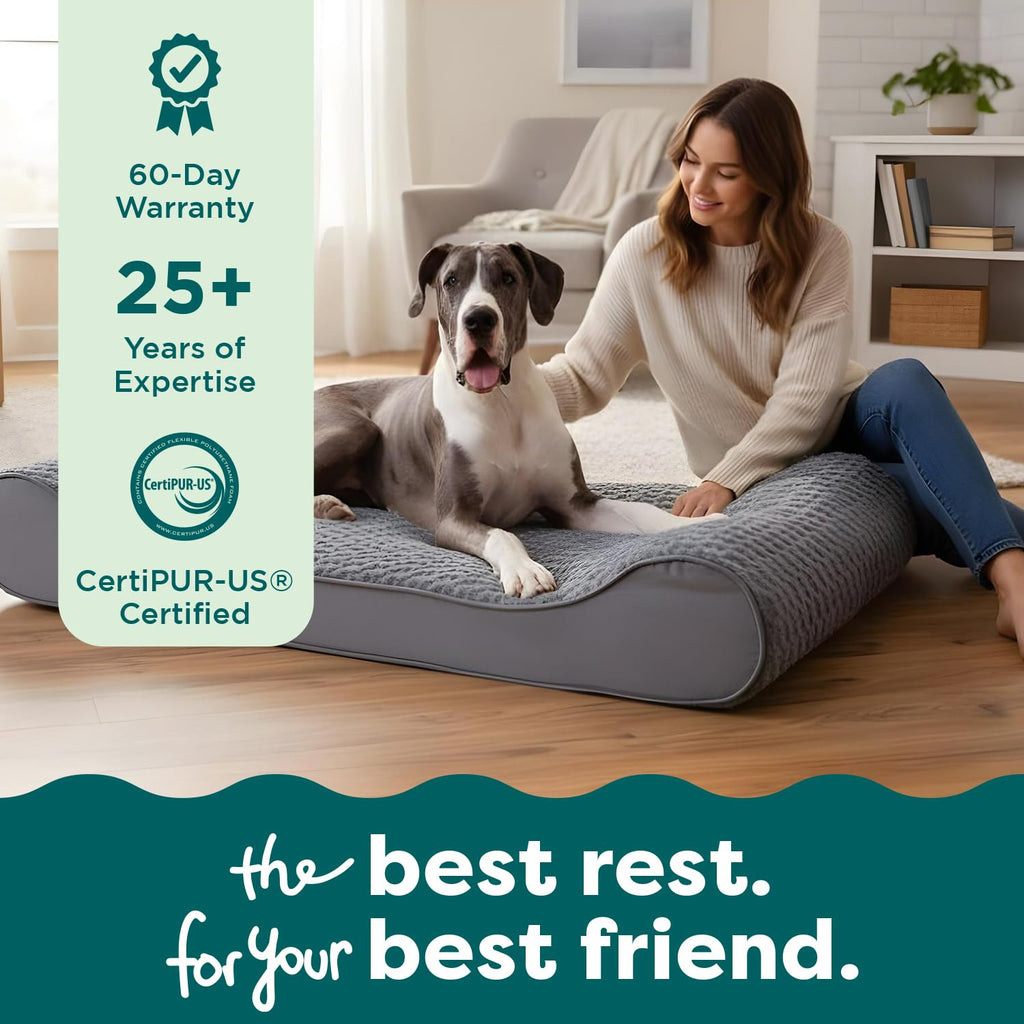 Furhaven Orthopedic Dog Bed for Large Dogs w/ Removable Washable Cover, For Dogs Up to 150 lbs - Ultra Plush Faux Fur & Suede Luxe Lounger Contour Mattress - Gray, Jumbo Plus/XXL