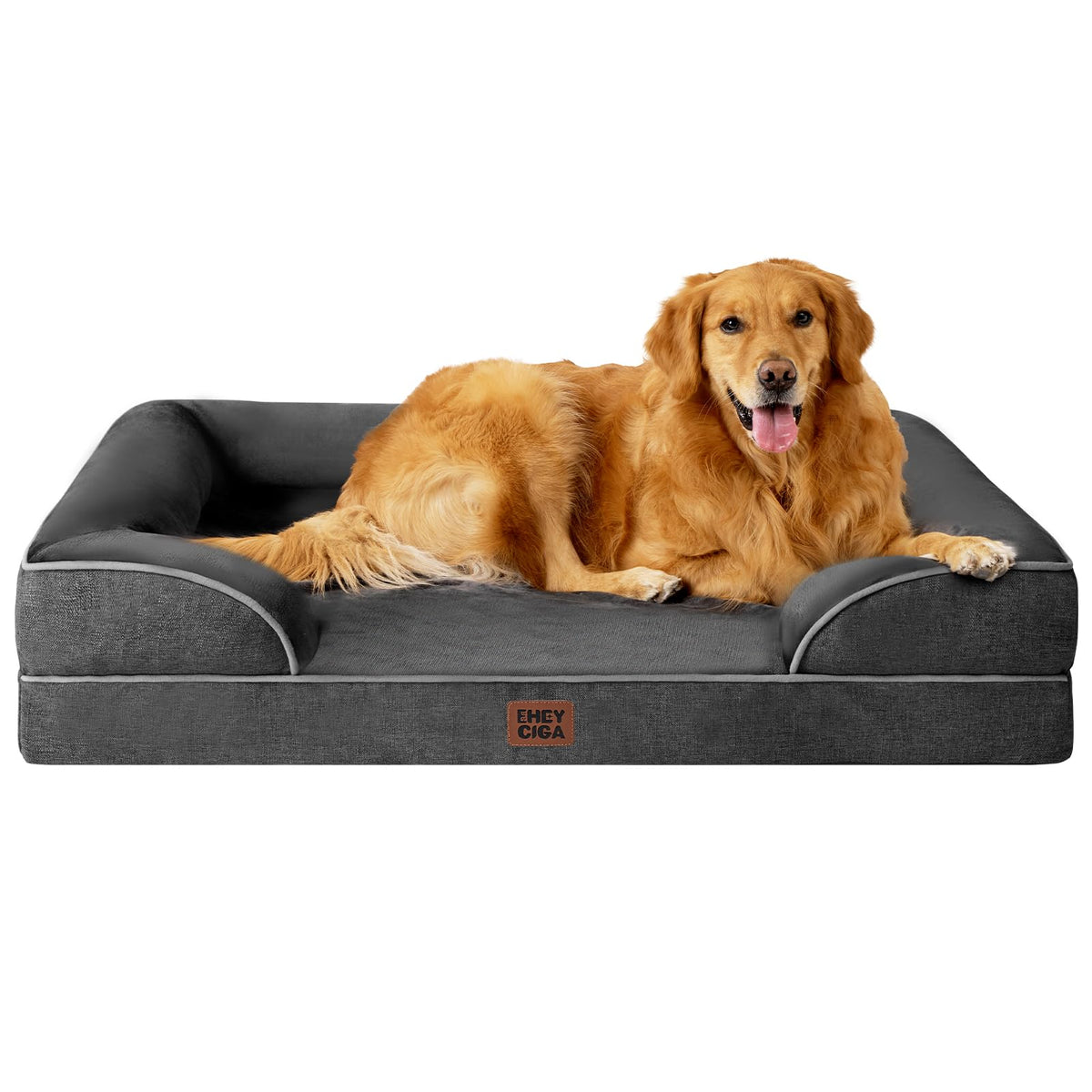 EHEYCIGA Orthopedic Dog Beds for Large Dogs, Waterproof Memory Foam Large Dog Bed with Sides, Non-Slip Bottom and Egg-Crate Foam Pet Couch Bed with Washable Removable Cover, Grey