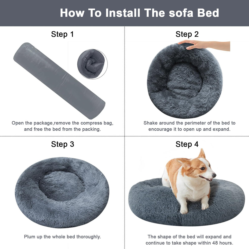 Nisrada Dog Bed for Small Medium Large Dogs, 20 inch Calming, Washable-Round Cozy Soft Pet Bed for Puppy and Kitten with Slip-Resistant Bottom
