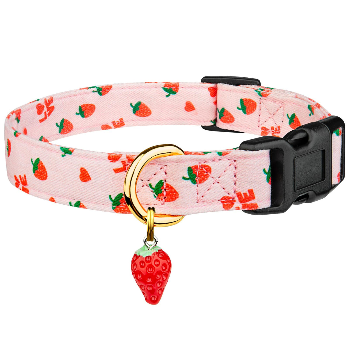 Cotton Dog Collar Pink Flower with Pendant Cute Dog Collar S