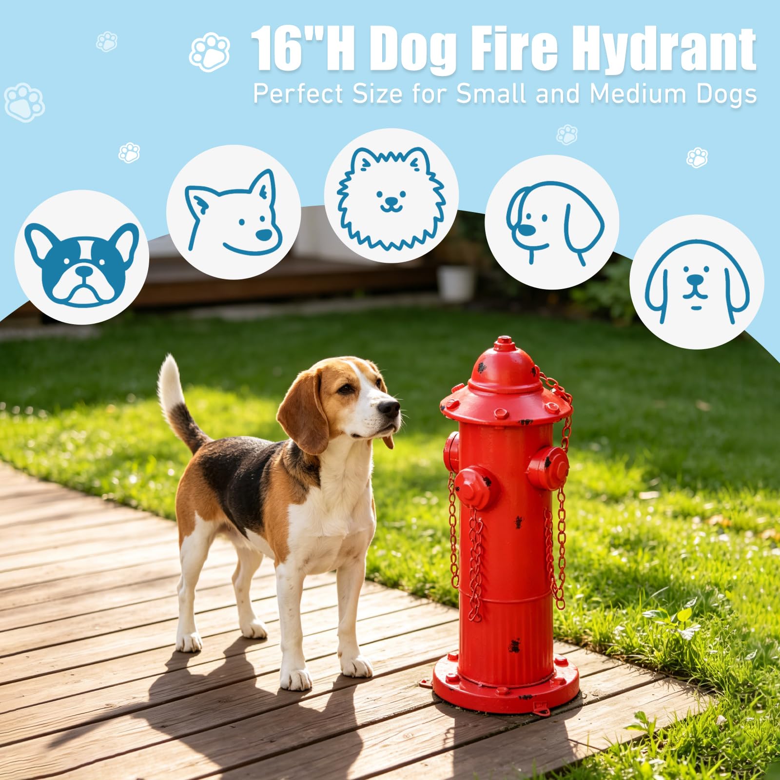 16.3" H Fire Hydrant for Dogs to Pee on, Metal Puppy Pee Post for Dogs