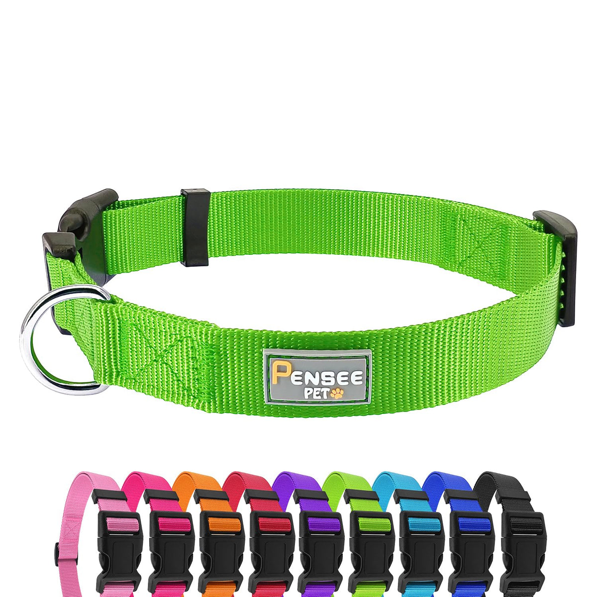 PenSeepet Basic Dog Collar, Adjustable Nylon for Medium Dogs, Green