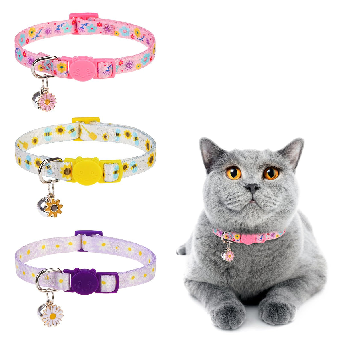 DILLYBUD Cat Collar Breakaway, Soft Kitten Collar with Bell, Moon and Stars