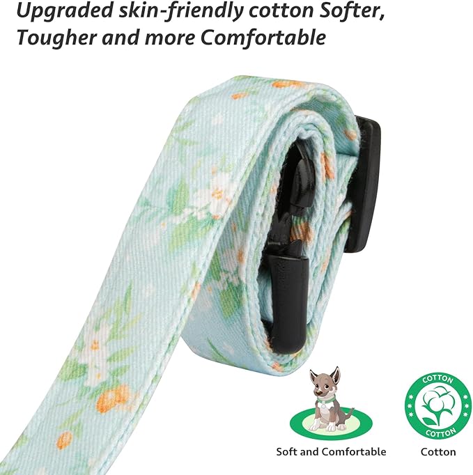 Cotton Handmade Dog Collar Cute and Distinctive Patterns Light Green Flower with Pendant for Girl Boy Dogs Collars S