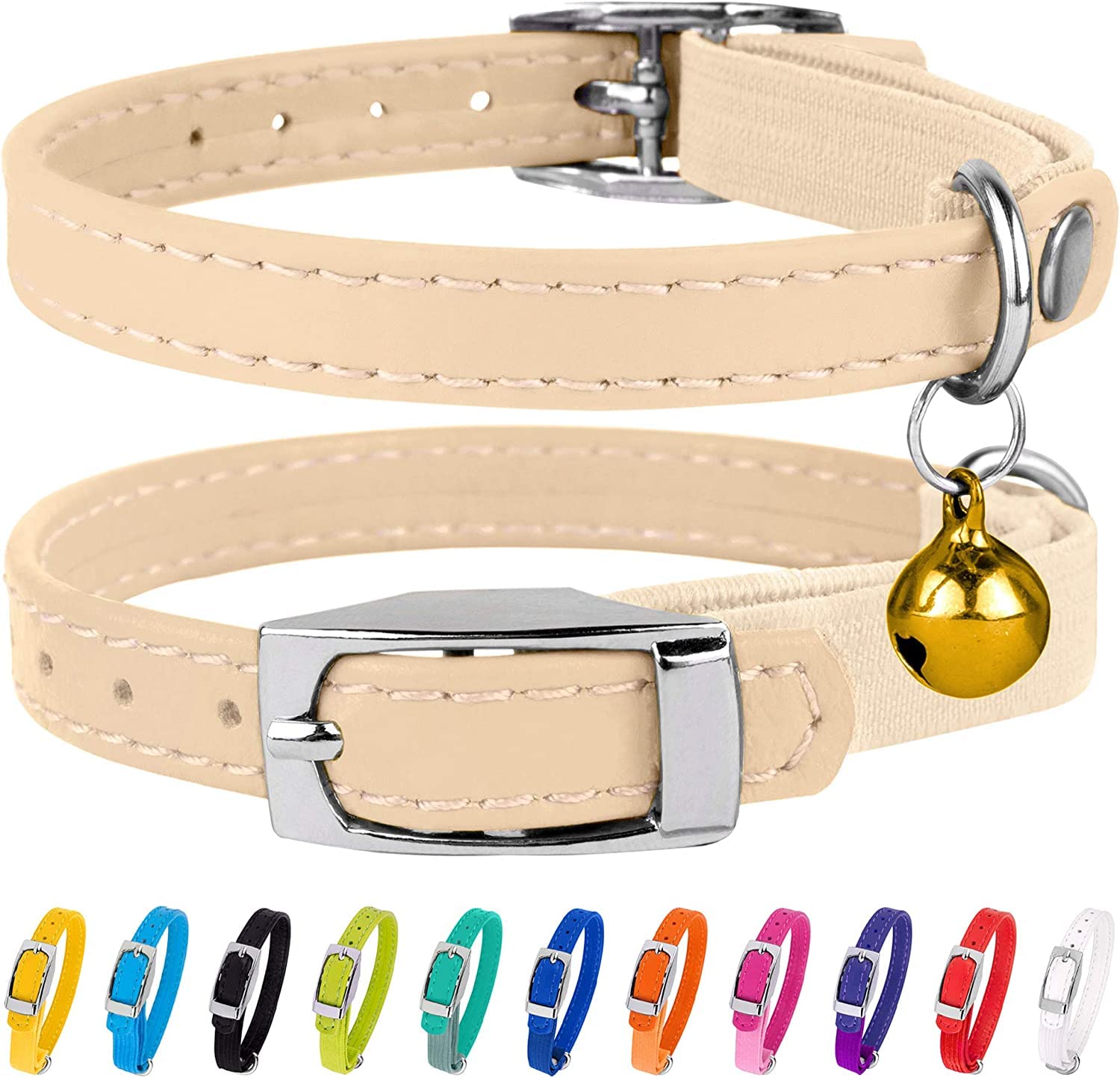 Soft Leather Cat Collar with Safety Elastic Strap