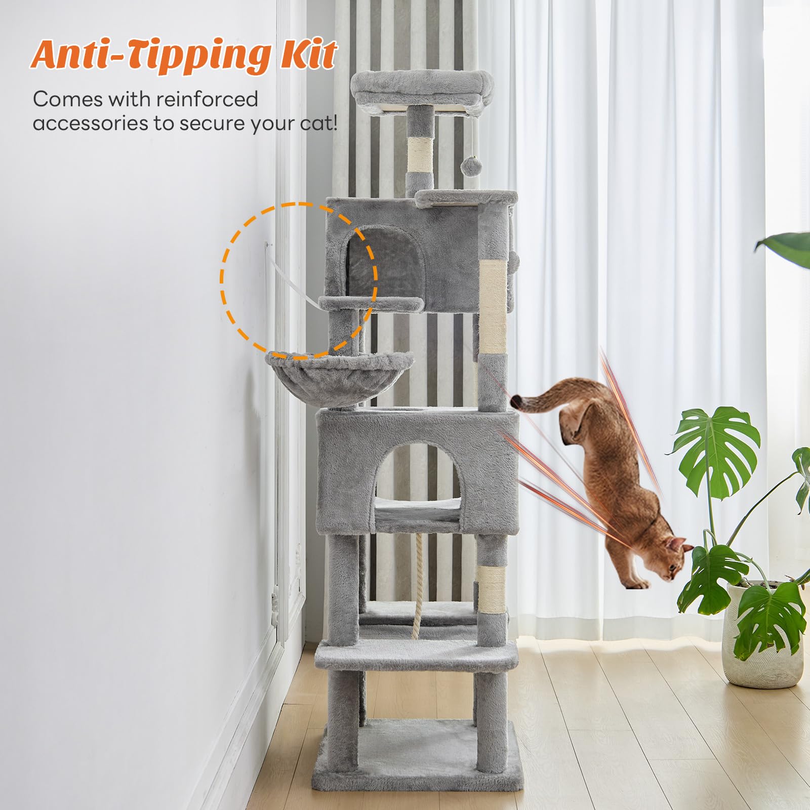 DUMOS Large 66 Inch Cat Tree Tower with Scratching Posts, Indoor Use