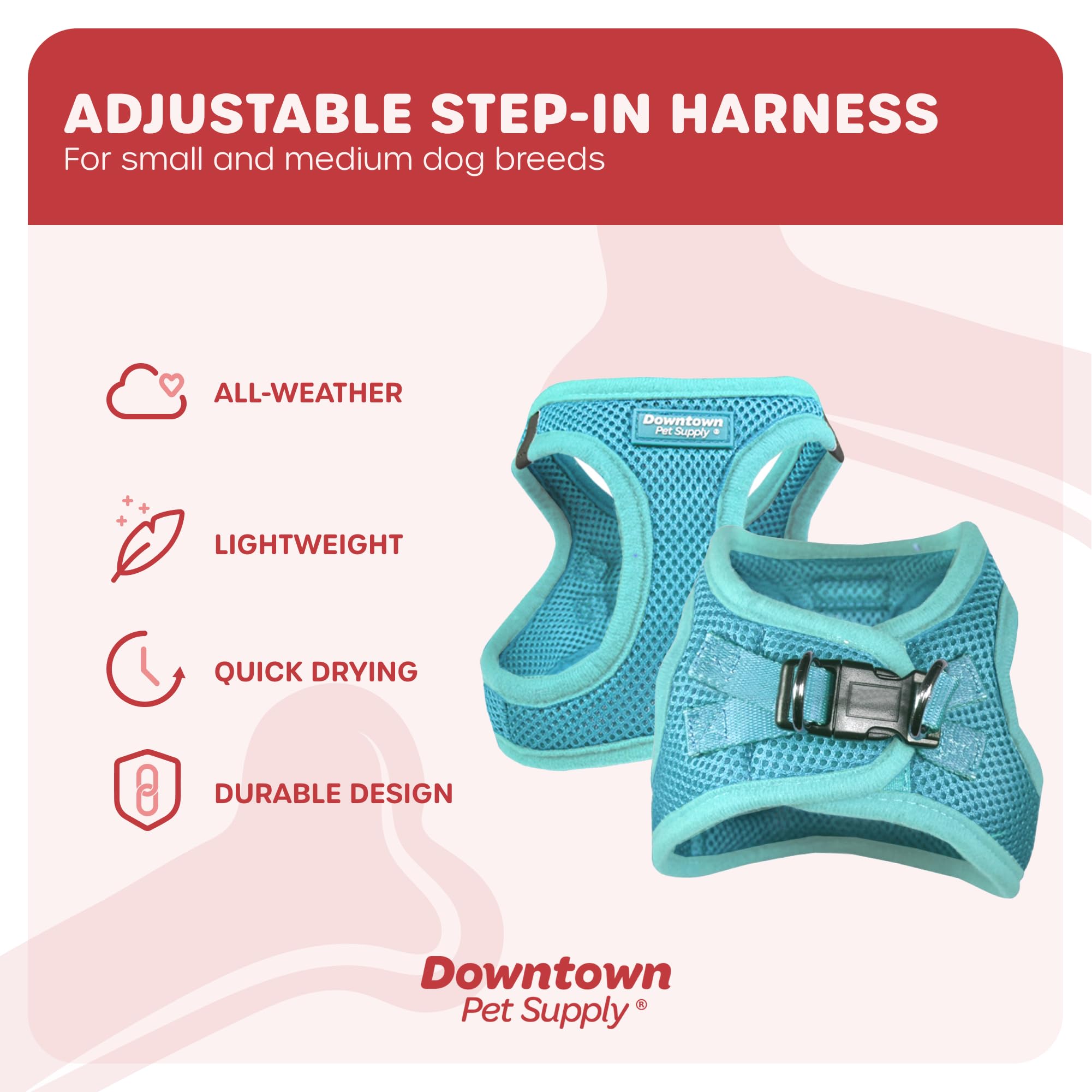 Downtown Pet Supply Step-in Dog Harness – No Pull, Adjustable Padded Mesh with Reflective Trim, Secure Buckle Strap – Comfortable & Breathable Small Dog Harness, Large, Light Blue
