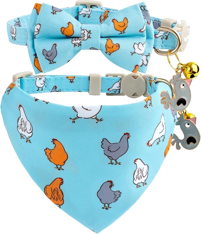 Faygarsle 2 Pack Floral Cat Collar Set with Bandana and Bow Tie, Pink and Yellow Daisy Pattern, Breakaway Safety Buckle