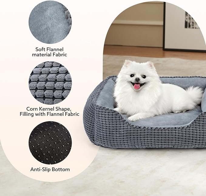 MIXJOY Dog Bed for Large Medium Small Dogs, Rectangle Washable Sleeping Puppy Bed, Orthopedic Pet Sofa Bed, Soft Calming Cat Beds for Indoor Cats, Anti-Slip Bottom with Multiple Size (30-Large, Grey)