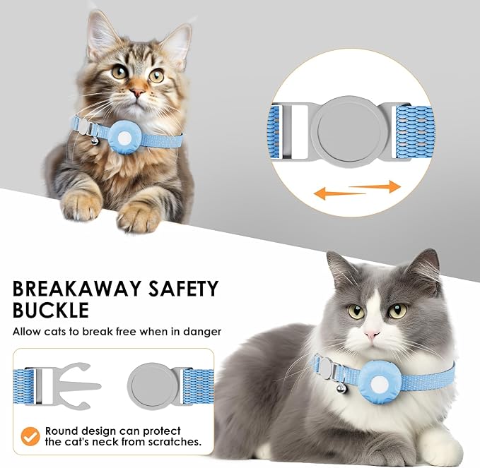 Cat Tracker, GPS Tracker Compatible with Apple Find My App(Only iOS), Waterproof Cat Tracker Collar with Bell and Safety Elastic Buckle, No Monthly Fee, Real-Time Location (Blue)