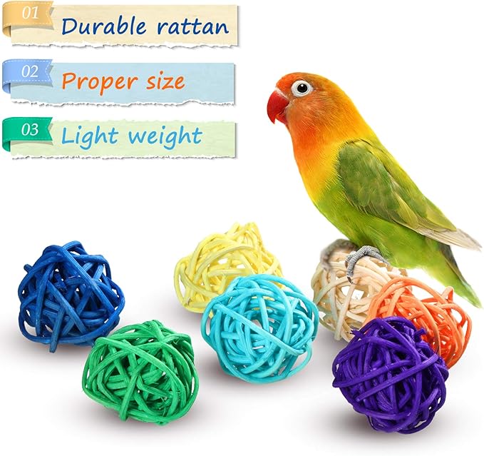 Sumind 80 Pieces Parrot Toy 1.2 Inch Wicker Rattan Balls Wooden Blocks Bird Chewing Toys Mini Wood Chips Pet Parrot Cage Accessories for DIY Playing Chewing Shredding Mixed Bird Toys, Random Color