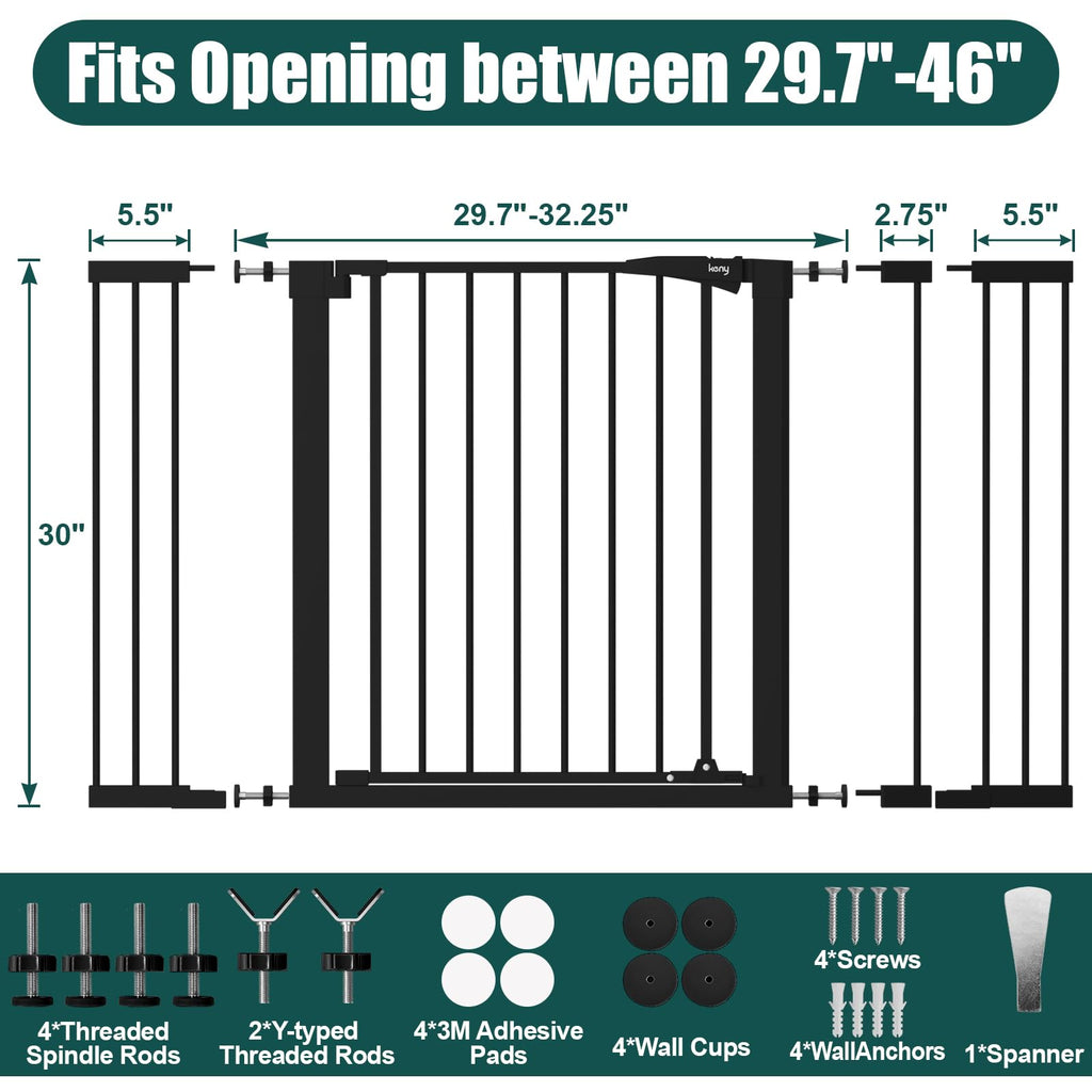 keny 29.7"-46" Baby Gate for Stairs, Auto Close Dog Gates for Doorways