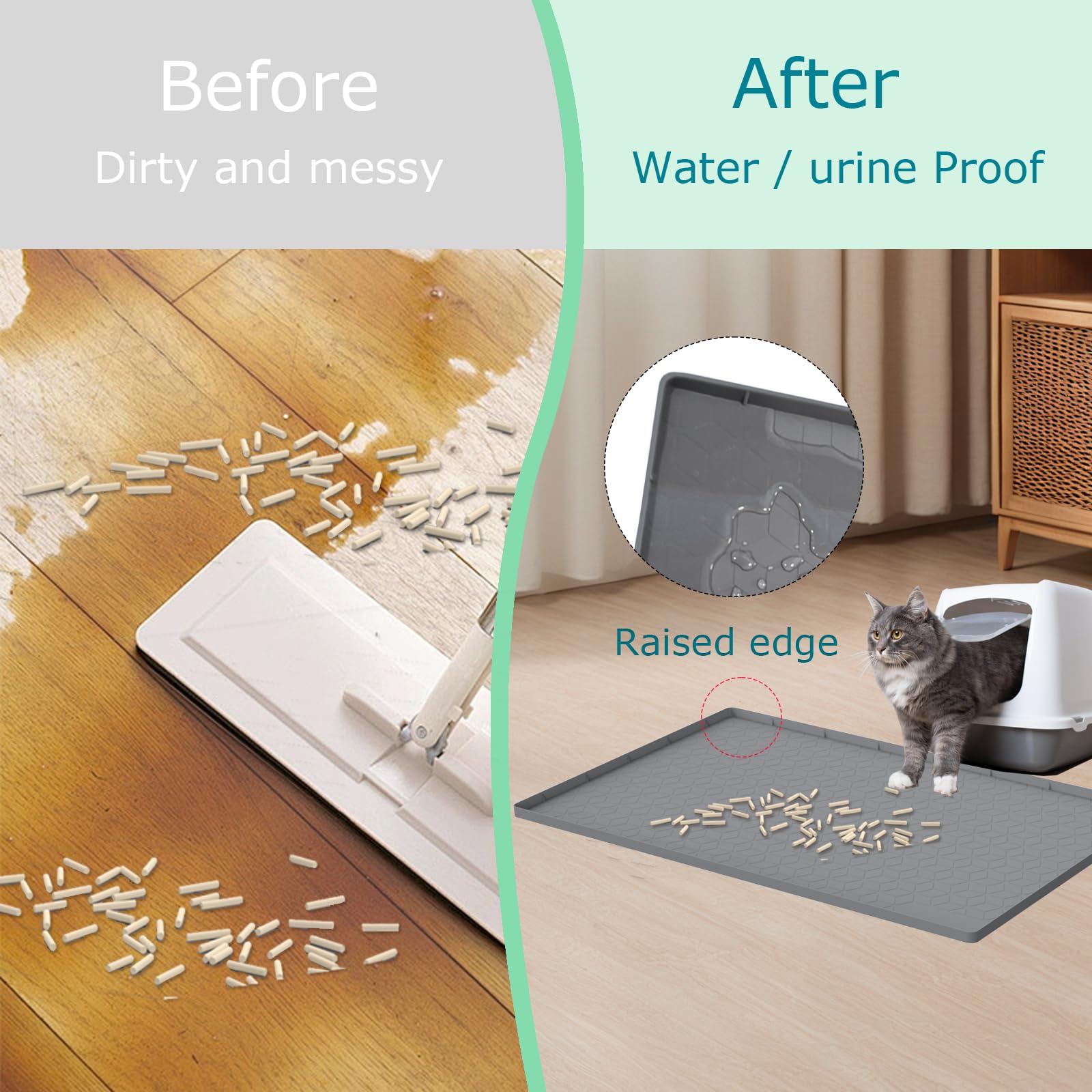 Jacooxi Cat Litter Mat for Litter Box, Silicone Large Cat Litter Trapping Mat - 31x22 in, Waterproof & Non-Slip, Durable & Easy Clean, Gray