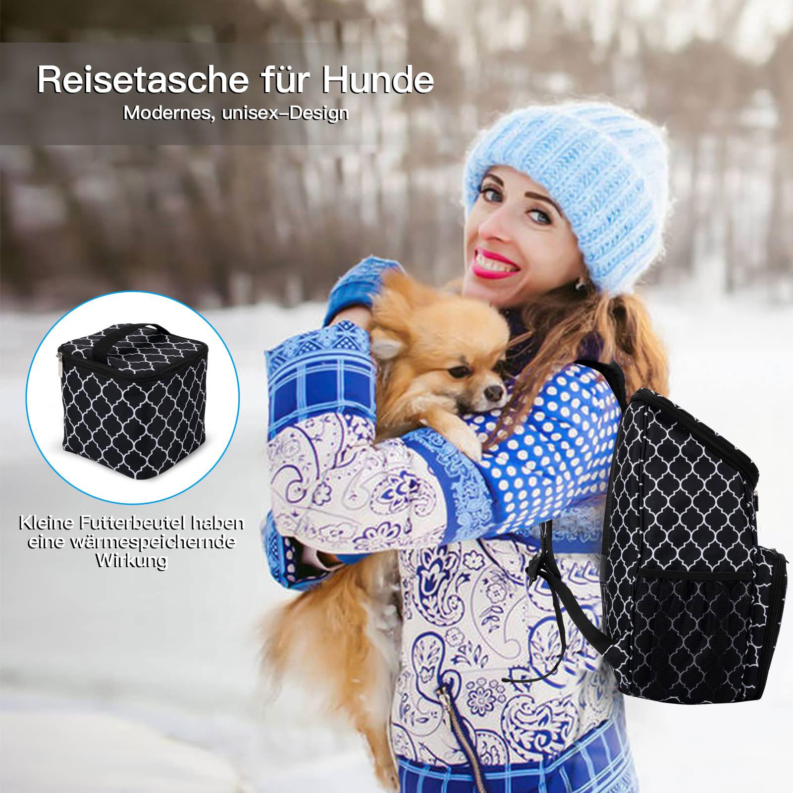 BAGLHER丨Dog Travel Bag, Airline Approved Pet Supplies Backpack, Dog Travel Backpack with 2 Silicone Collapsible Bowls and 2 Food Baskets
