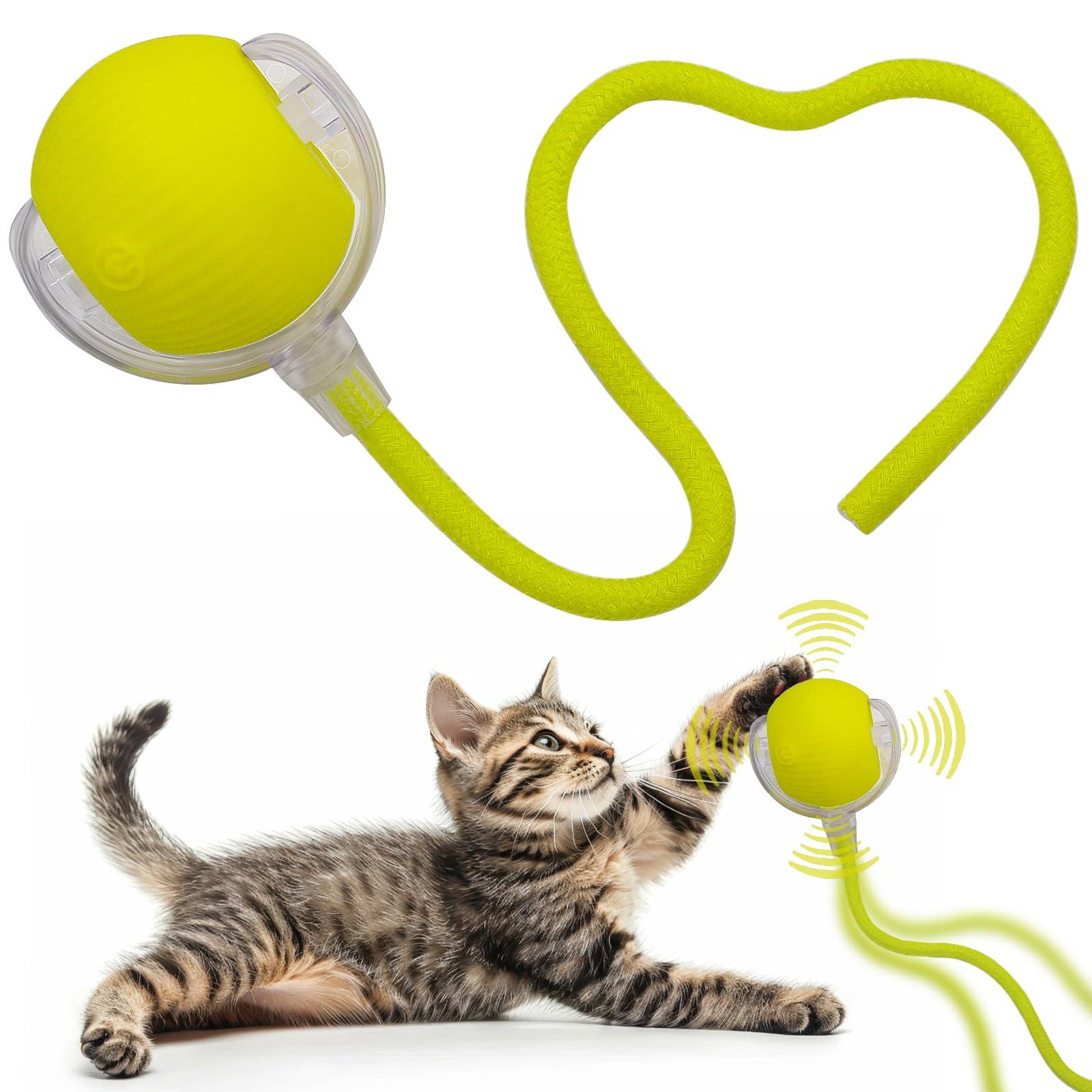Interactive Cat Dog Toy Ball with LED Light, Automatic Rolling(Yellow)