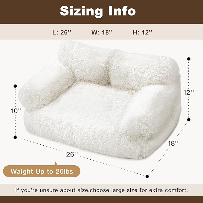 FURMORENE Large Cat Beds for Indoor Cats, Dog Couch Bed, Cute Cat Couch Sofas for Less 20lbs Kitten Puppy, Small Dog Sofas & Chairs with Removable Washable Cover, Soft Warm Pet Furniture, Plush White
