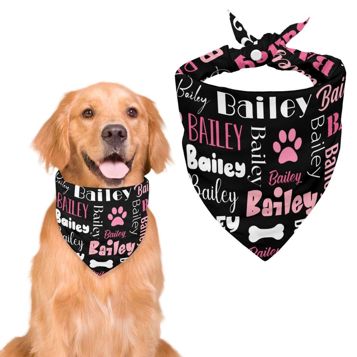 Personalized Dog Bandanas Custom Neckwear Name Button Anti-loosening