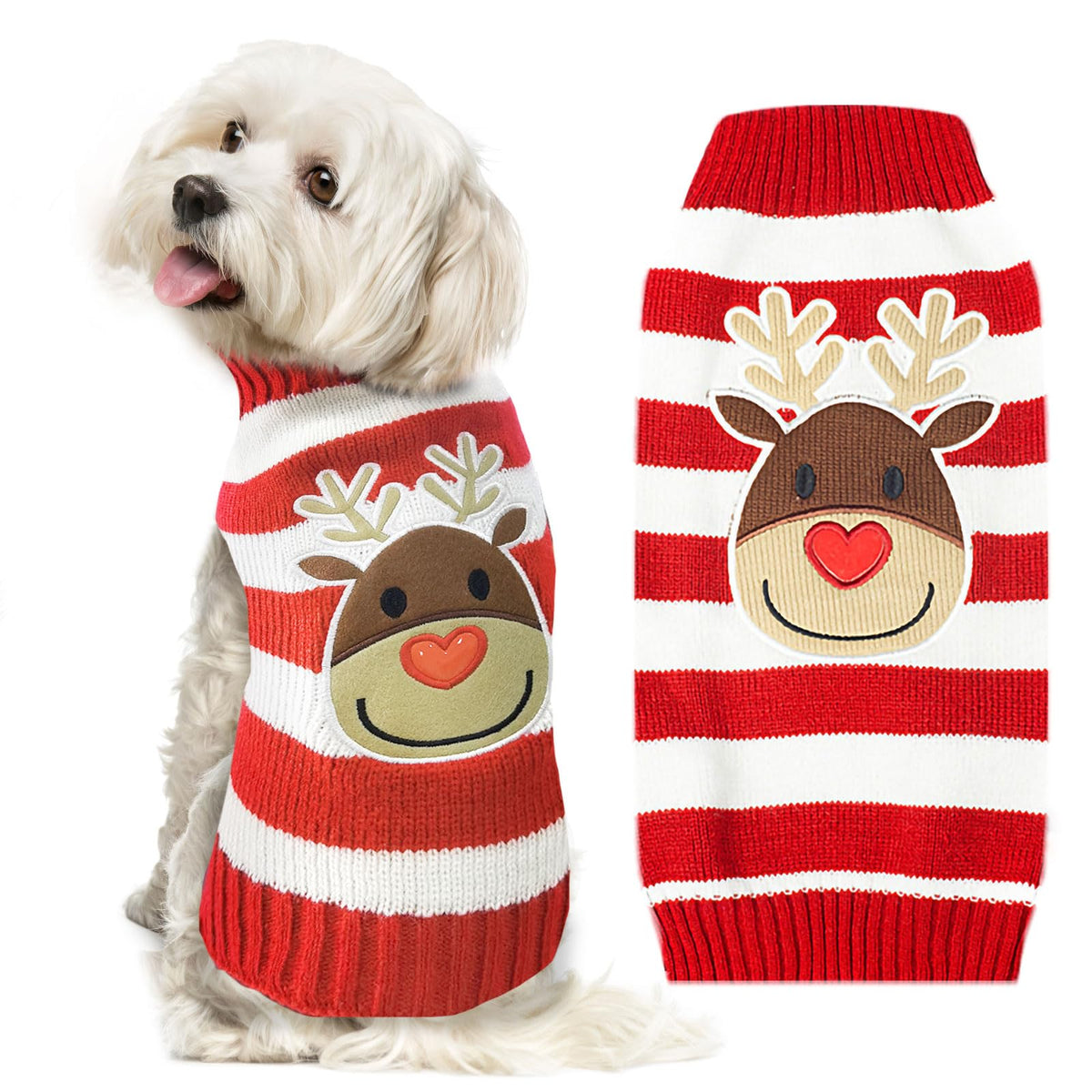 DOGGYZSTYLE Dog Christmas Sweater Xmas Pet Clothes Cute Striped Gingerbread Man Costume Holiday Puppy Cat Jumpers Outfits New Year Gifts for Small Medium Large Dogs(Red Gingerbread Man,XXS)