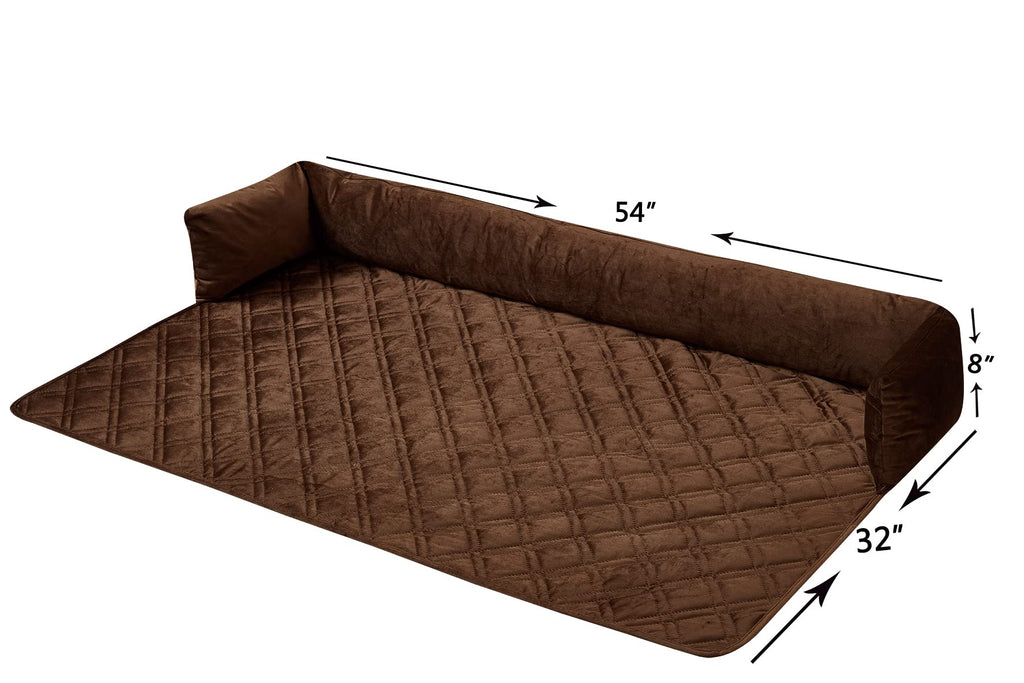 Brilliant Sunshine Waterproof Velvet Pet Couch Sofa Bed Slip Resistant 54",with 3-Sides Removable Cushions, Soft and Durable for Dogs, Cats (Extra Large 54"×32"×8” Chocolate)
