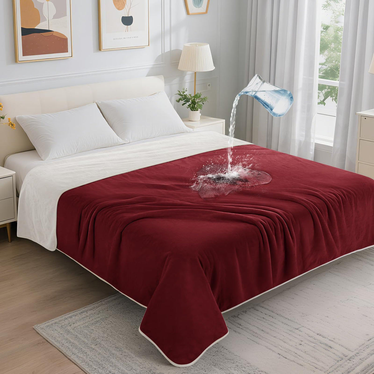 LOOBANI Waterproof Blanket for Bed, Soft Flannel Twin Bed Blanket 60" x 80"