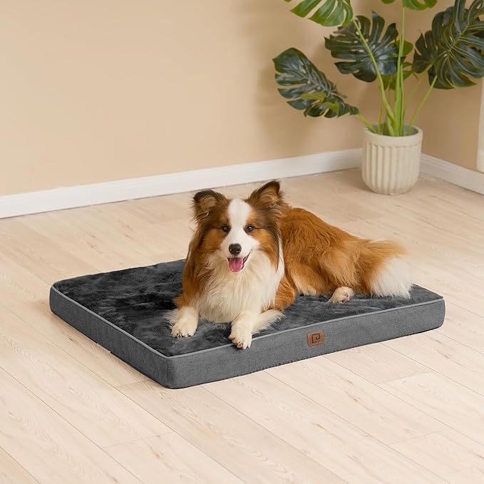 EHEYCIGA Waterproof Dog Bed Orthopedic 36"x27", Memory Foam Pet Bed for Larged Size Dogs, Washable Pet Mat with Removable Cover, Dark Grey