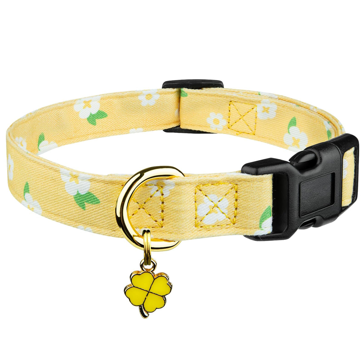 Cotton Dog Collar Pink Flower with Pendant Cute Dog Collar S