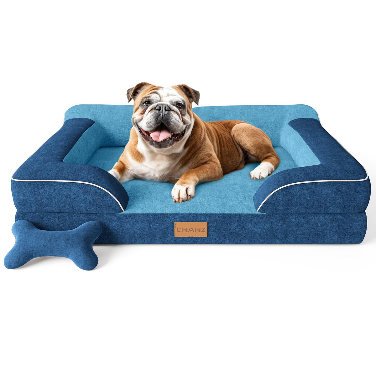 CWAWZ Extra Large Dog Bed, Orthopedic Dog Beds with Cooling Gel Memory Foam, Waterproof XL Pet Bed with Removable Washable Cover, 42" Pet Sofa Couch Dutch Velvet with Bone Toy, Brown