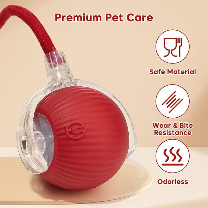 Utroni Interactive Dog & Cat Electric Active Toys, Smart Rolling Ball for Dogs & Cats, 360° Smart Automatic Rolling Pet Ball, Fast Moving Toy for Bored Indoor Kitty, Rechargeable(Red)