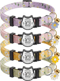 4 Pack-QR Code Cat Collar Breakaway Safe - Cotton Reflective Kitten Collar with Bell & Floral Pendant, Pink Purple Flowers Design, Customizable Online Pet ID for Lost Cats,Flower Pendan